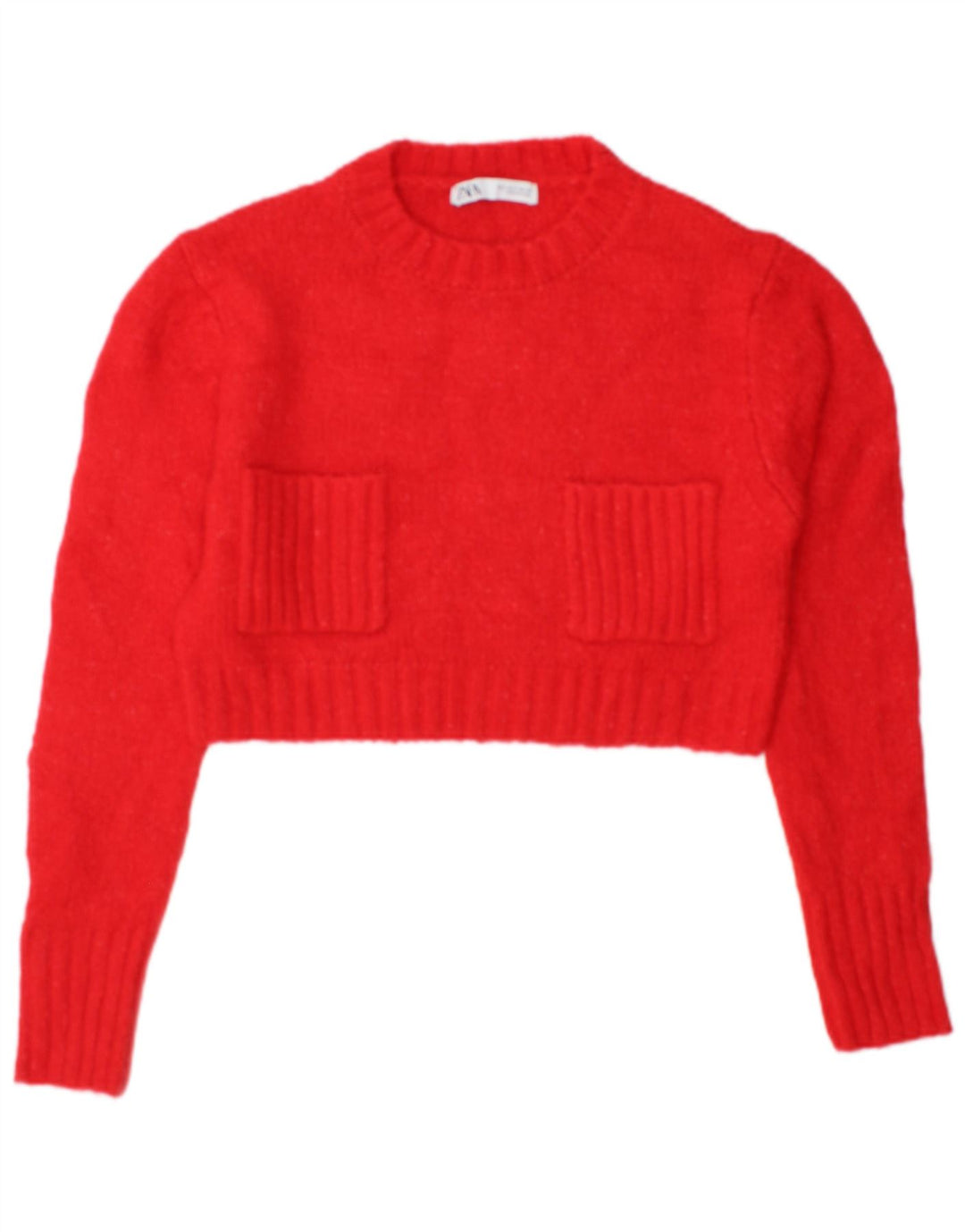 Zara Womens Crop Crew Neck Jumper Sweater UK 10 Small Red