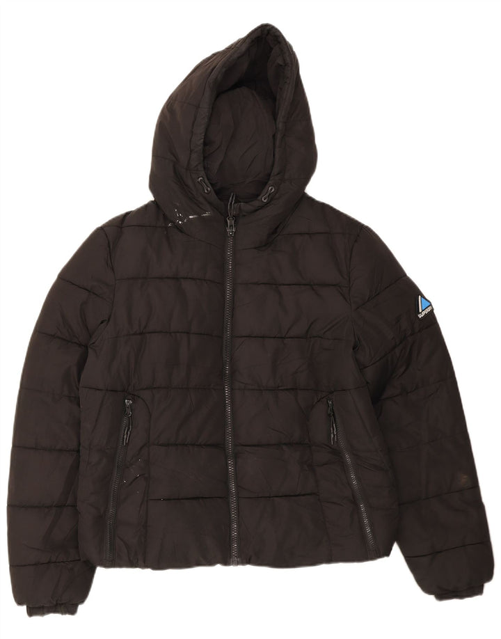 Superdry Womens Hooded Padded Jacket UK 14 Large Black Polyester