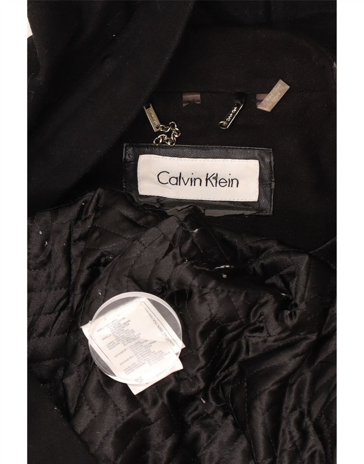 Calvin Klein Womens Hooded Overcoat UK 16 Large Black Wool