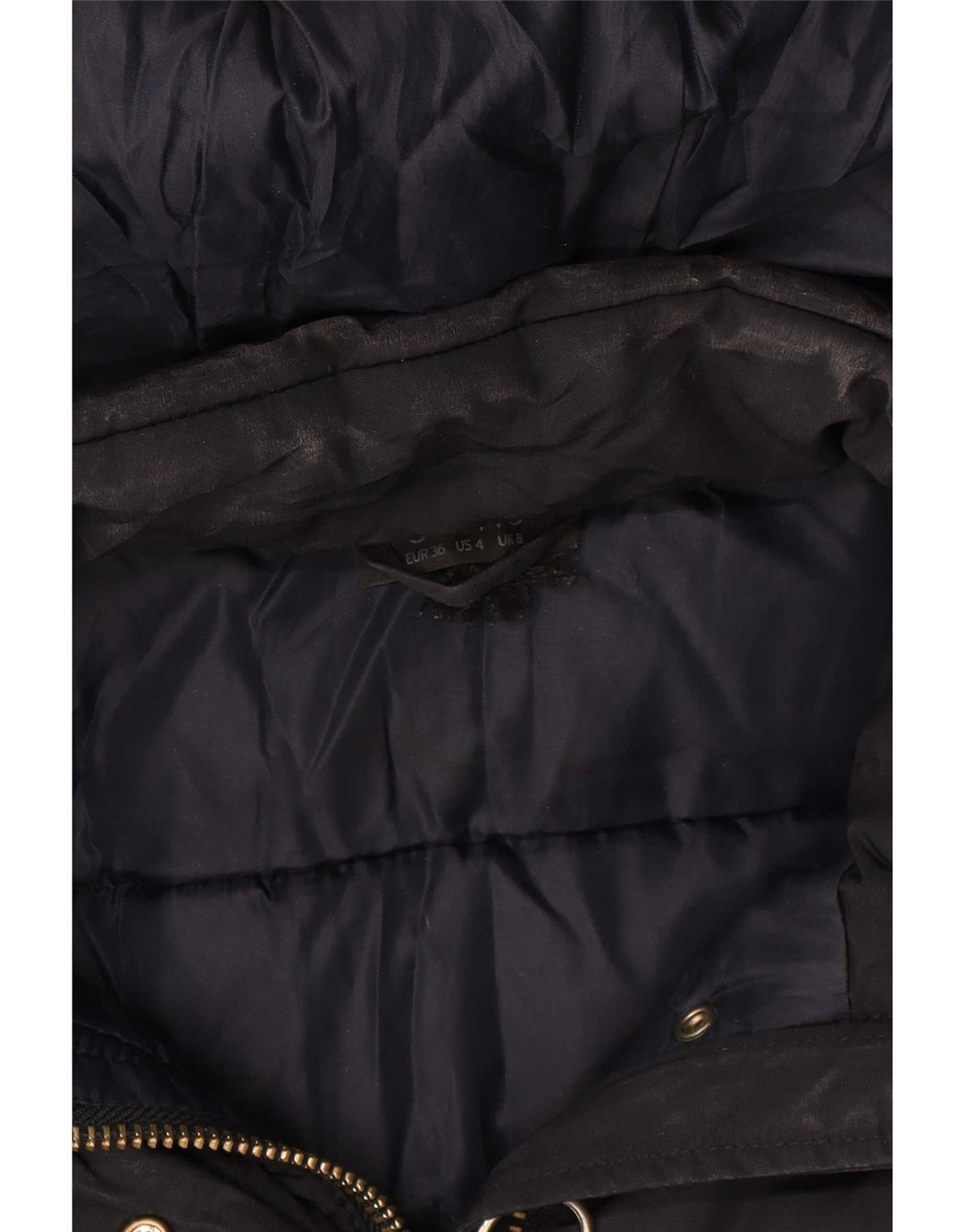 Topshop Womens Hooded Padded Jacket UK 8 Small Navy Blue Polyester
