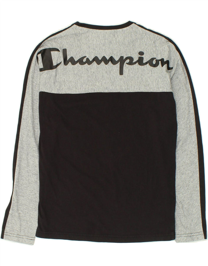 CHAMPION Boys Graphic Top Long Sleeve 13-14 Years XL Black Colourblock | Vintage Champion | Thrift | Second-Hand Champion | Used Clothing | Messina Hembry 