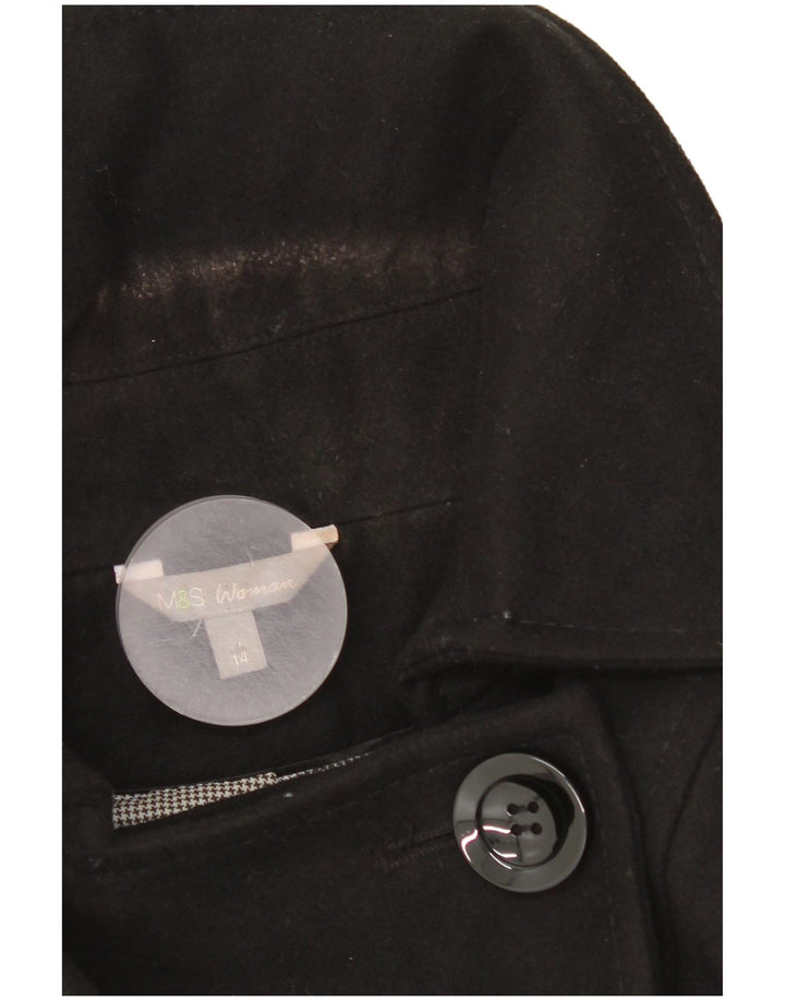 Marks & Spencer Womens Double Breasted Coat UK 14 Large Black Polyester