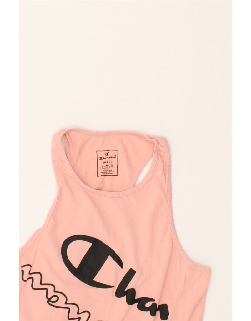 CHAMPION Womens Graphic Vest Top UK 8 Small Pink Cotton | Vintage Champion | Thrift | Second-Hand Champion | Used Clothing | Messina Hembry 