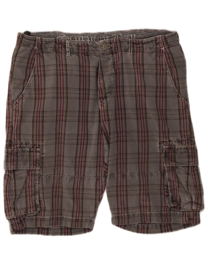 Scorpion Bay Mens Cargo Shorts W36 Large Grey Check Cotton