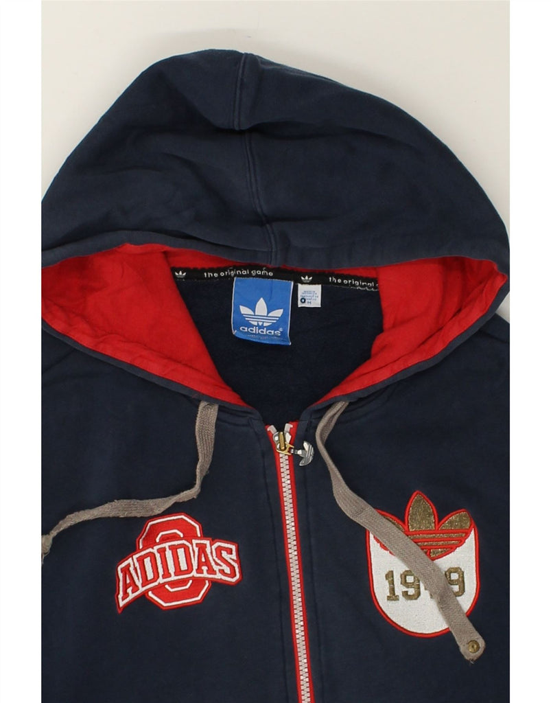 ADIDAS Mens Graphic Zip Hoodie Sweater Small Navy Blue Colourblock Cotton | Vintage Adidas | Thrift | Second-Hand Adidas | Used Clothing | Messina Hembry 