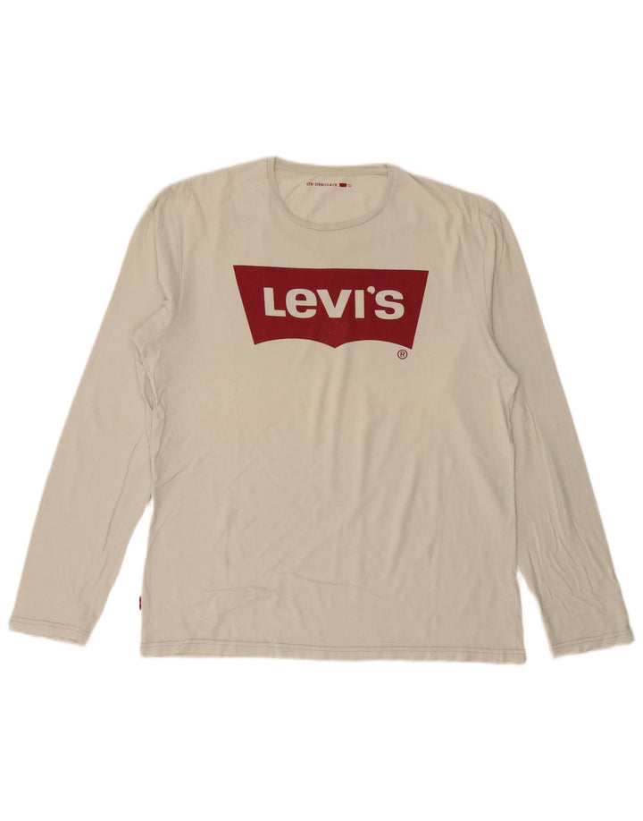 LEVI'S Mens Graphic Top Long Sleeve Large White Cotton
