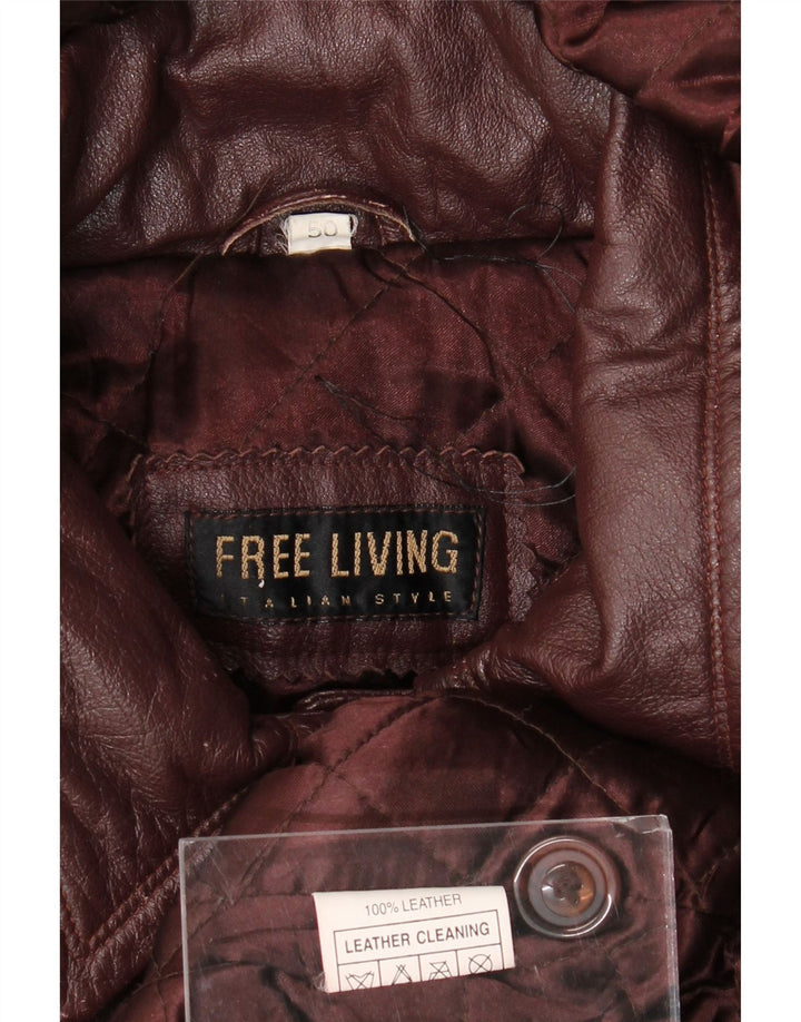 Vintage Womens Oversized Hooded Leather Coat IT 50 XL Maroon Leather