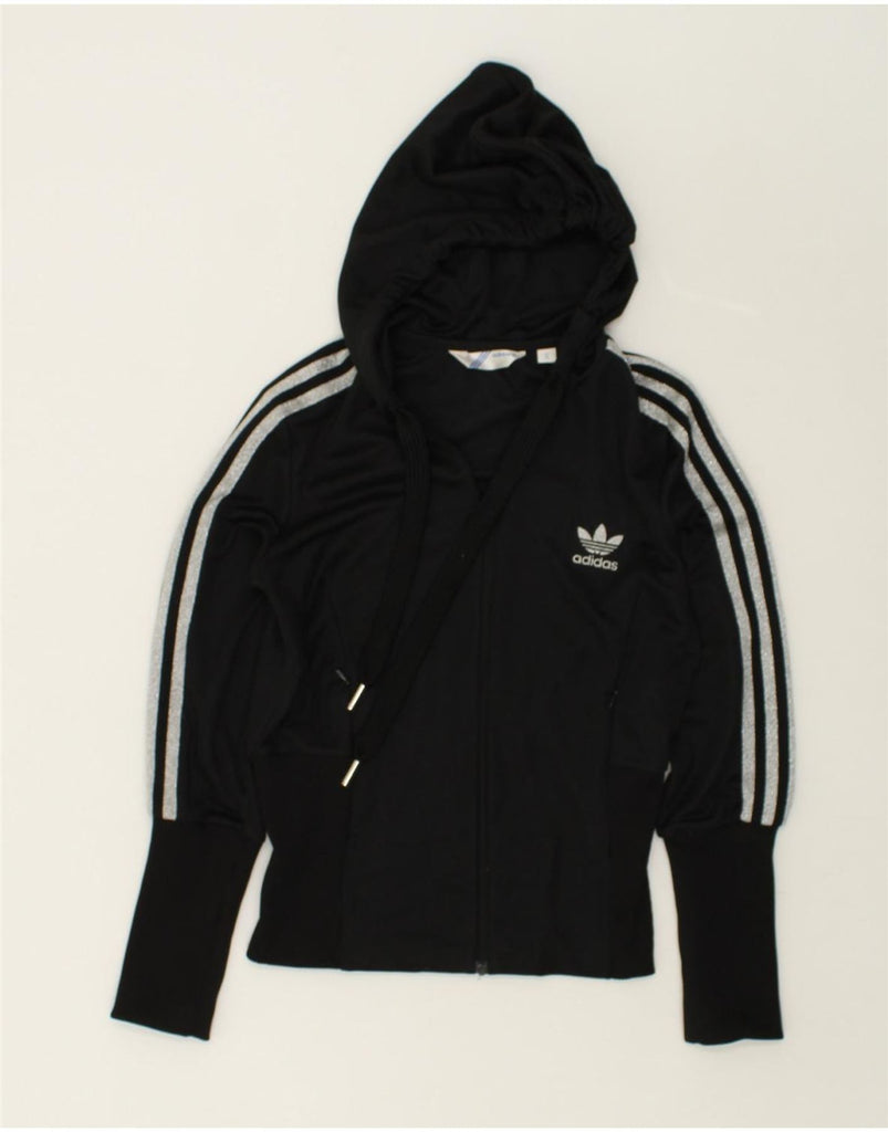 ADIDAS Womens Zip Hoodie Sweater IT 46 Medium Black Polyester | Vintage Adidas | Thrift | Second-Hand Adidas | Used Clothing | Messina Hembry 