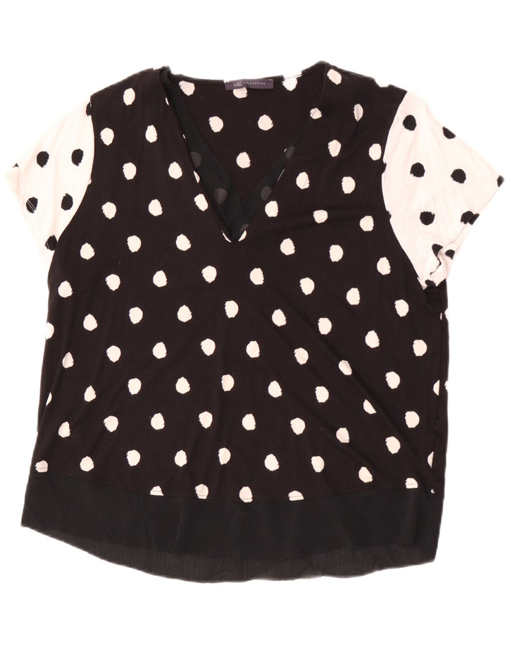Marks & Spencer Womens Blouse Top UK 16 Large Black Polka Dot Viscose