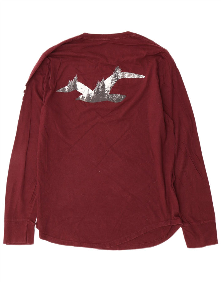 Hollister Mens Graphic Top Long Sleeve Large Maroon Cotton