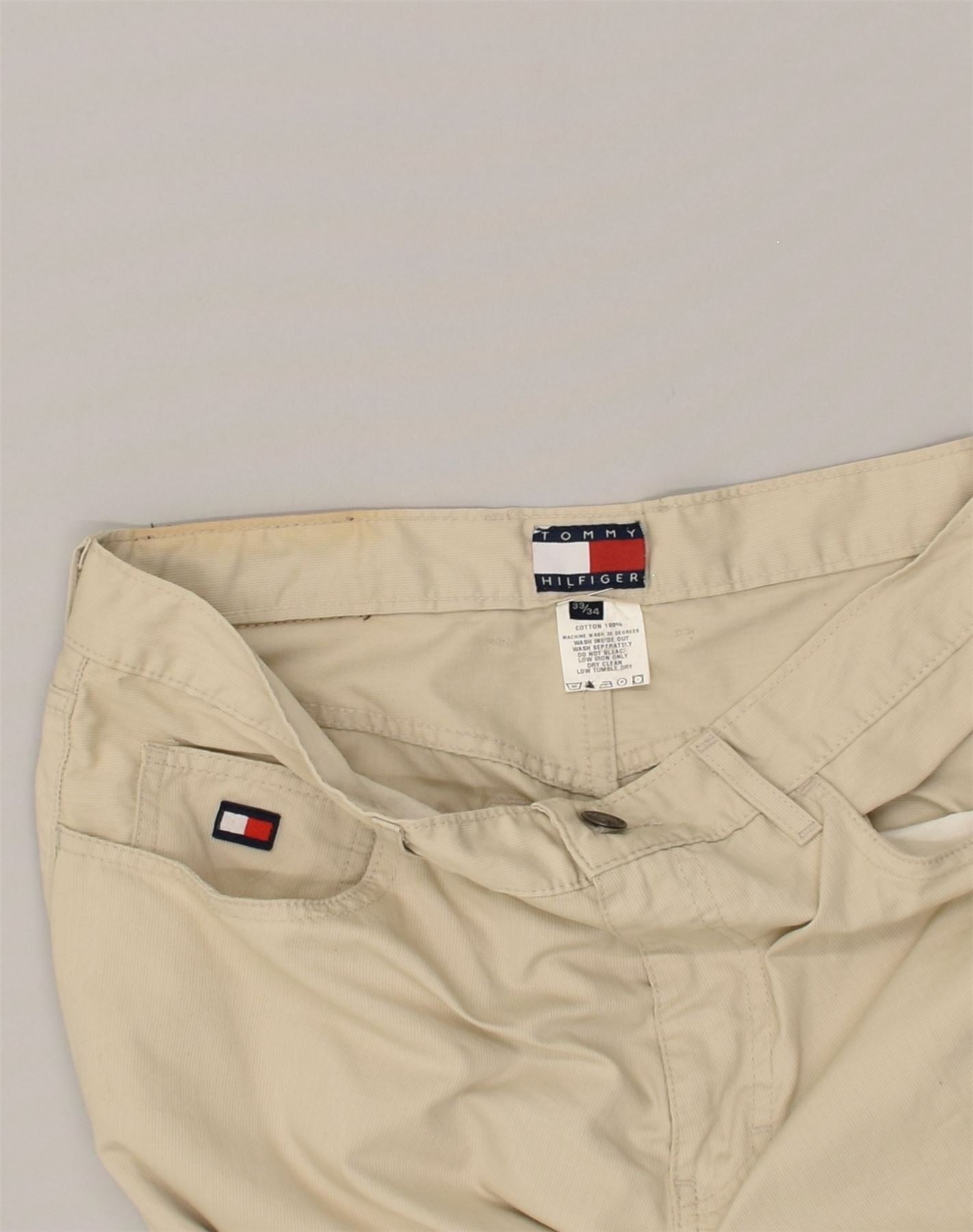 TOMMY HILFIGER Mens Slim Casual Trousers W33 L30 Beige Cotton