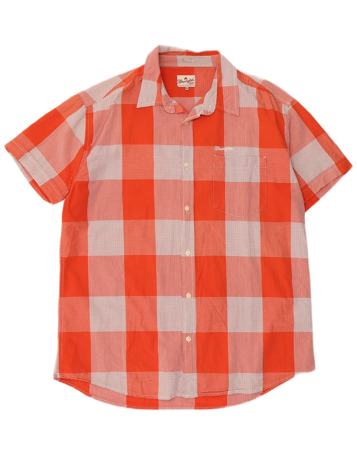 Wrangler Mens Short Sleeve Regular Fit Shirt 2XL Orange Check Cotton