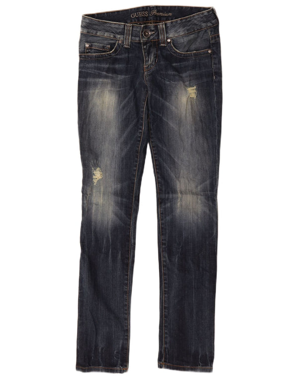 Guess Womens Distressed Slim Jeans W29 L32 Blue Cotton