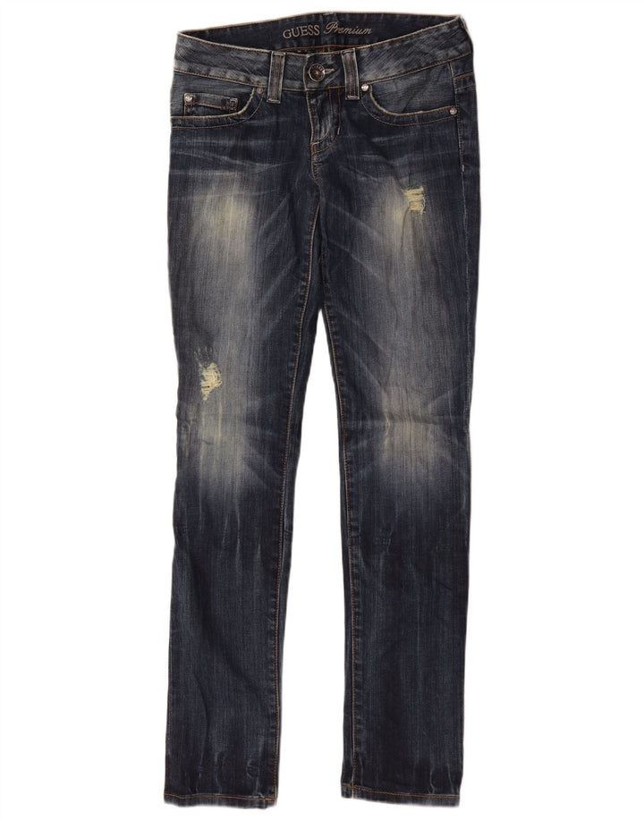 Guess Womens Distressed Slim Jeans W29 L32 Blue Cotton
