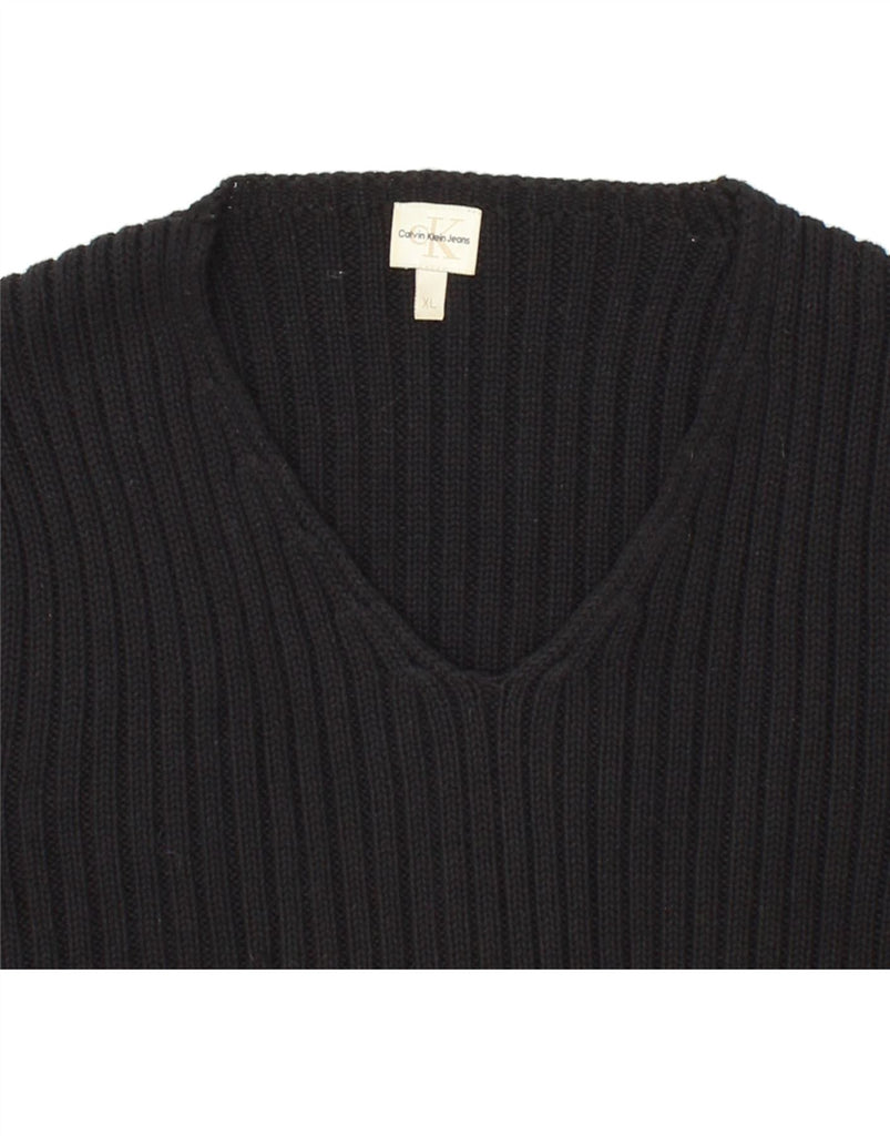 CALVIN KLEIN Womens V-Neck Jumper Sweater UK 18 XL Black Cotton Vintage Calvin Klein and Second-Hand Calvin Klein from Messina Hembry 