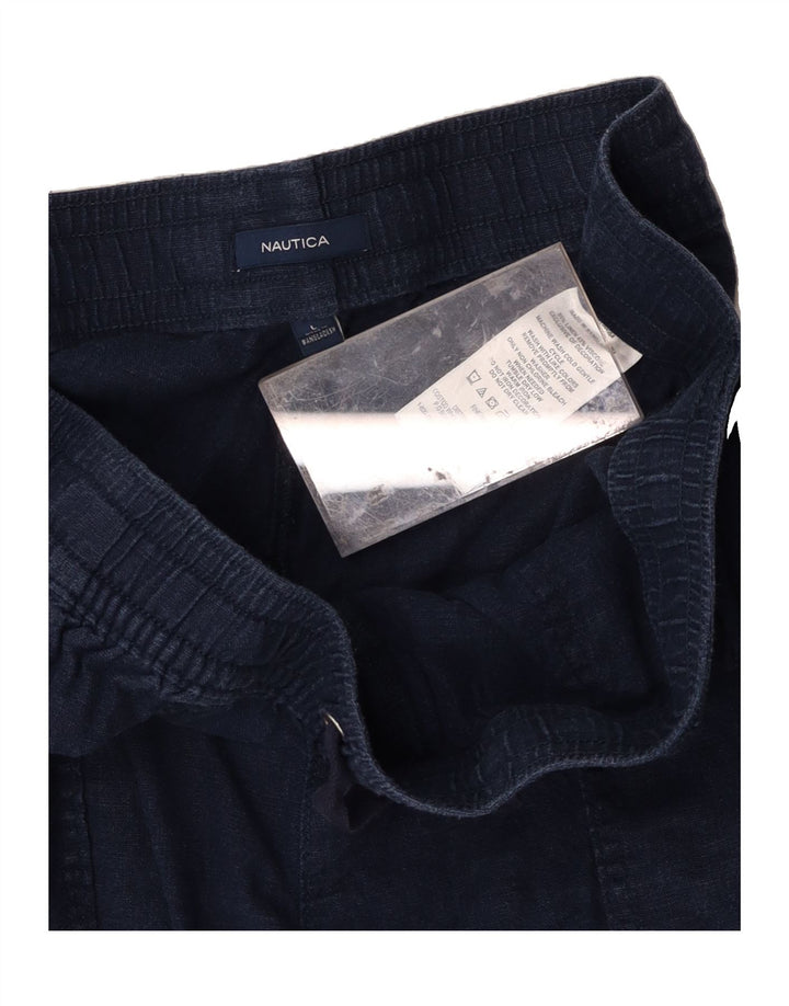 NAUTICA Womens Chino Shorts Large W36 Navy Blue Linen Vintage Nautica and Second-Hand Nautica from Messina Hembry 