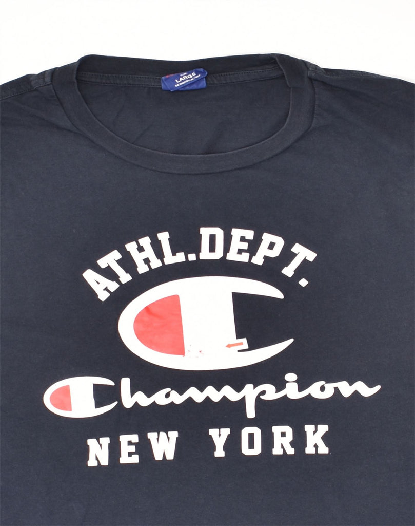 CHAMPION Mens Graphic T-Shirt Long Sleeve Large Navy Blue Cotton | Vintage Champion | Thrift | Second-Hand Champion | Used Clothing | Messina Hembry 