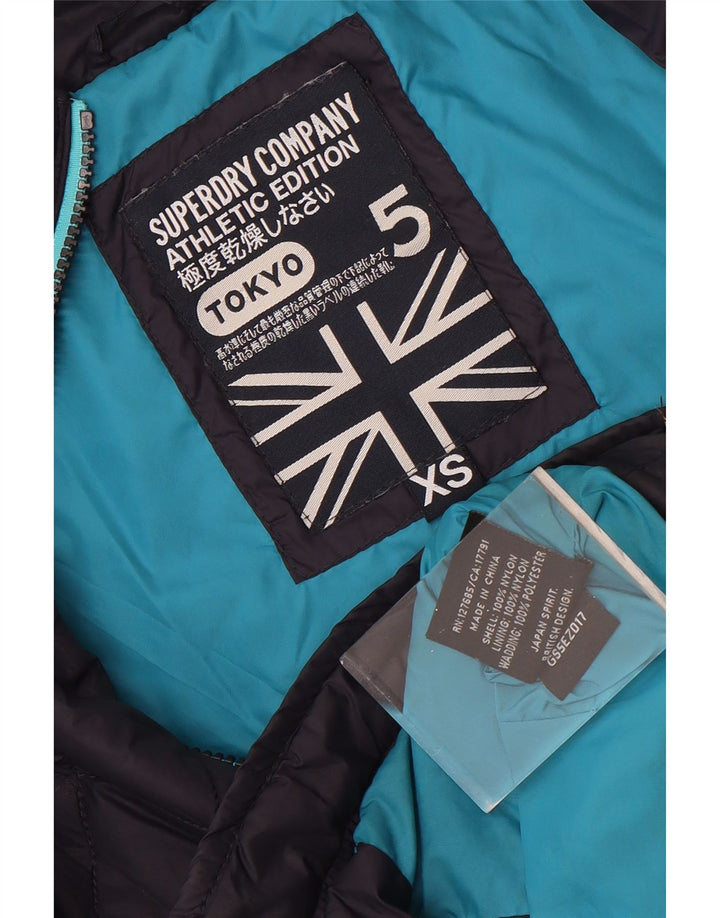 Superdry Womens Hooded Quilted Jacket UK 6 XS Navy Blue