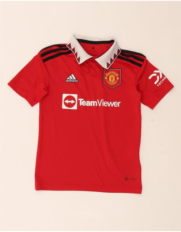 ADIDAS Boys Manchester United Graphic Polo Shirt 9-10 Years Red Polyester