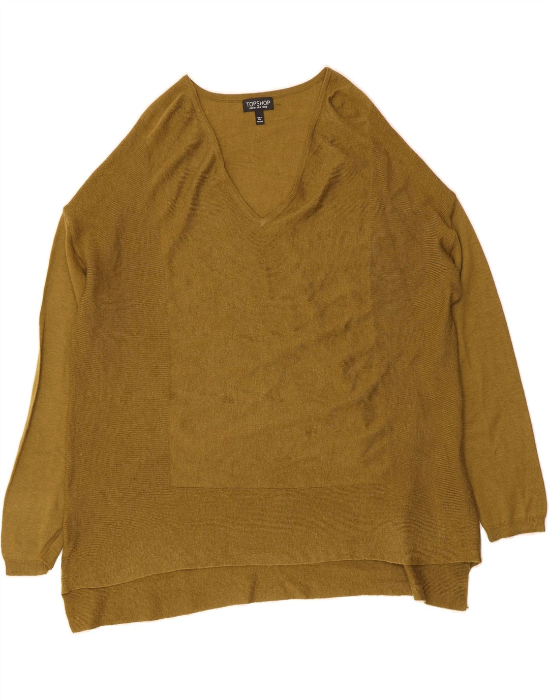 TOPSHOP Womens Oversized V-Neck Jumper Sweater UK 12 Medium Khaki Vintage Topshop and Second-Hand Topshop from Messina Hembry 