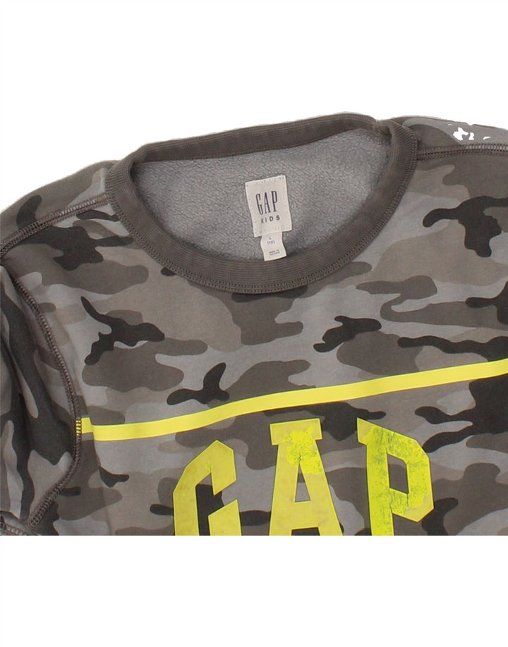 GAP Boys Graphic Sweatshirt Jumper 9-10 Years Large Grey Camouflage Cotton Vintage Gap and Second-Hand Gap from Messina Hembry 