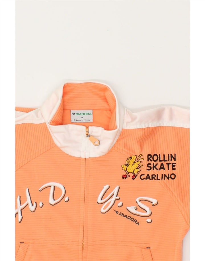DIADORA Boys Graphic Tracksuit Top Jacket 8-9 Years Orange Colourblock Vintage Diadora and Second-Hand Diadora from Messina Hembry 