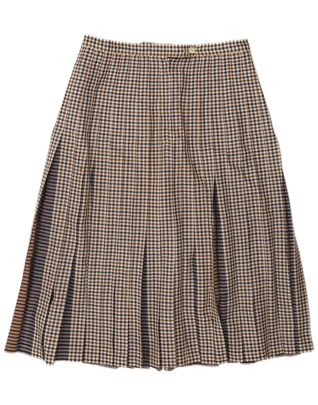 Vintage Womens Pleated Skirt W32 Large Brown Gingham
