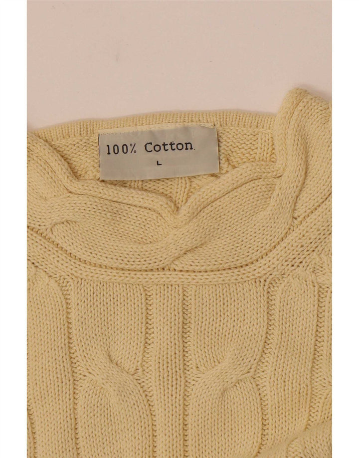 Vintage Mens Crew Neck Jumper Sweater Large Yellow Cotton