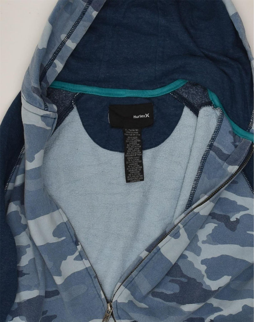 HURLEY Boys Graphic Zip Hoodie Sweater 14-15 Years XL Blue Camouflage | Vintage Hurley | Thrift | Second-Hand Hurley | Used Clothing | Messina Hembry 