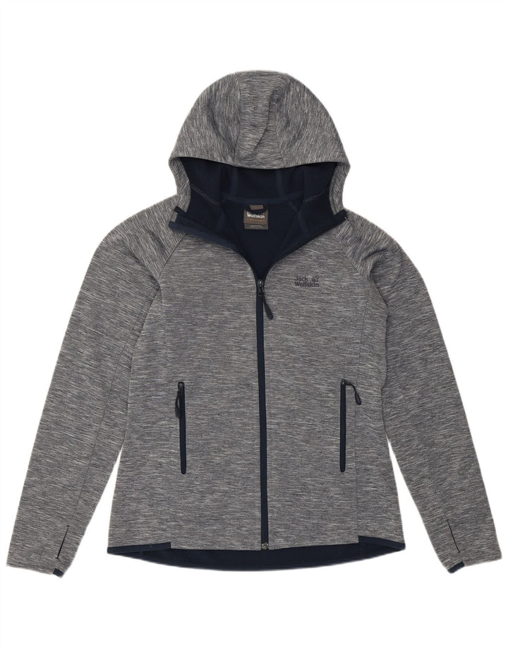 Jack Wolfskin Womens Zip Hoodie Sweater UK 12 medium Grey Flecked Polyester
