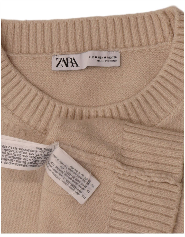 Zara Womens Crop Vest Tank Top UK 12 Medium Beige Polyester