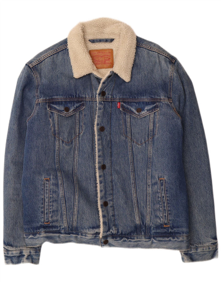 Levi's Mens Denim Sherpa Jacket UK 40 Large Blue Cotton