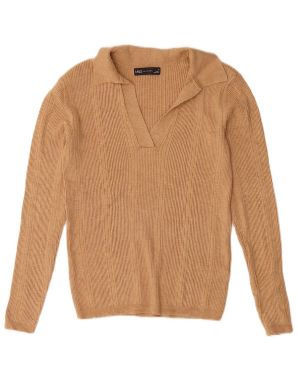 Marks & Spencer Womens Oversized Polo Neck Jumper Sweater UK 10 Small Beige