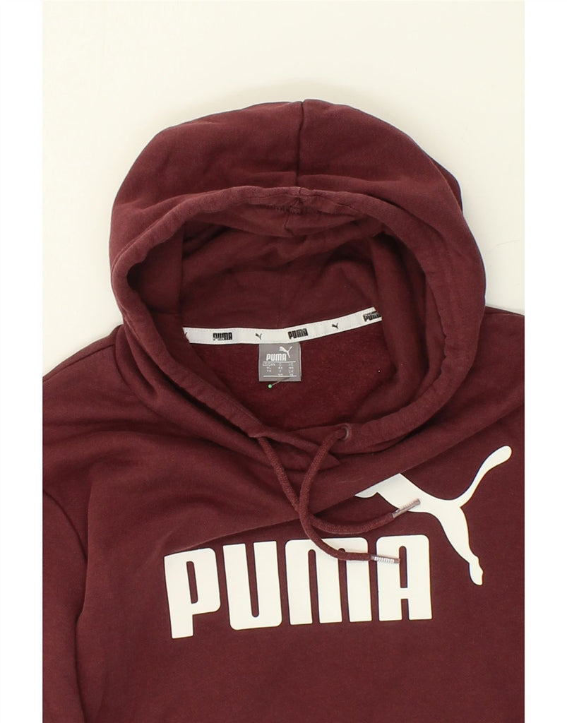 PUMA Womens Graphic Hoodie Jumper UK 16 Large Maroon | Vintage Puma | Thrift | Second-Hand Puma | Used Clothing | Messina Hembry 