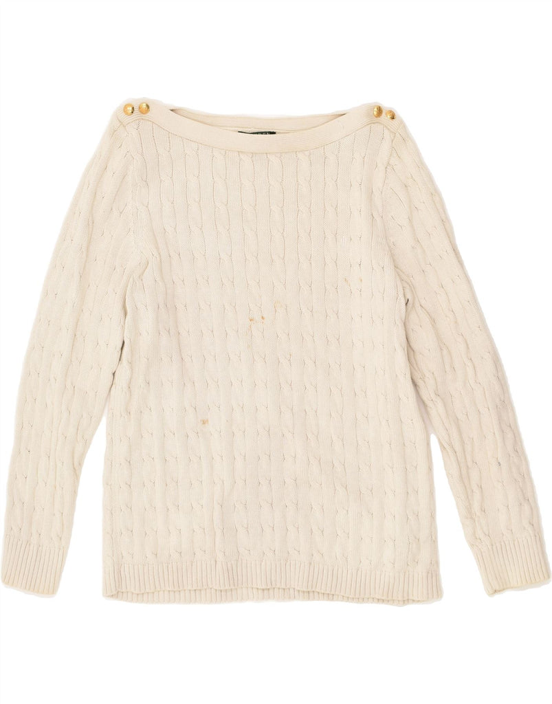 RALPH LAUREN Womens Boat Neck Jumper Sweater UK 18 XL Off White Cotton Vintage Ralph Lauren and Second-Hand Ralph Lauren from Messina Hembry 