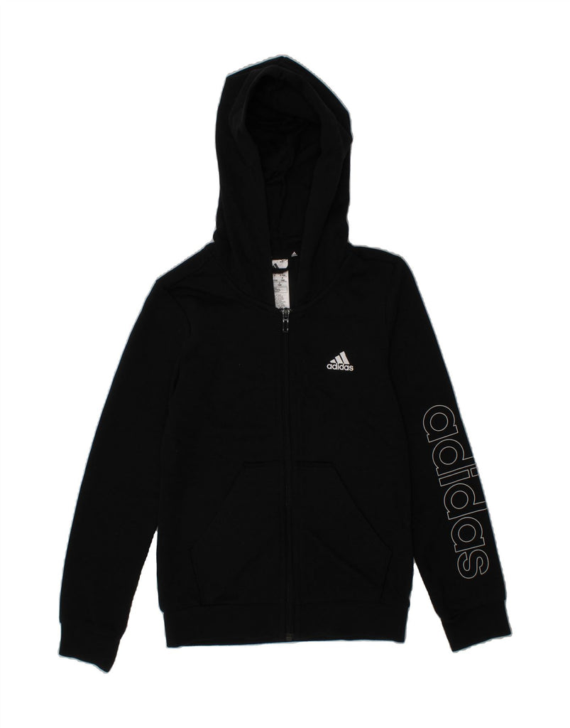 ADIDAS Girls Graphic Zip Hoodie Sweater 9-10 Years Black Cotton Vintage Adidas and Second-Hand Adidas from Messina Hembry 