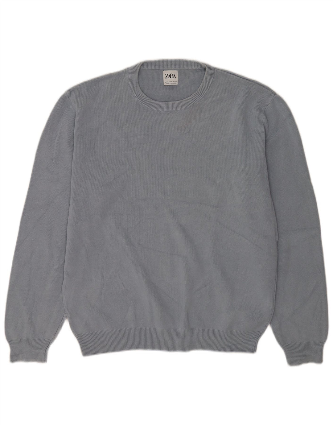 Zara Mens Crew Neck Jumper Sweater XL Grey Cotton