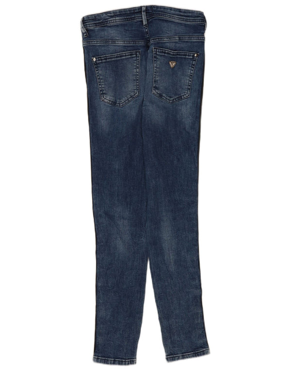 Guess Womens Graphic High Rise Skinny Jeans W28 L28 Blue Colourblock Cotton