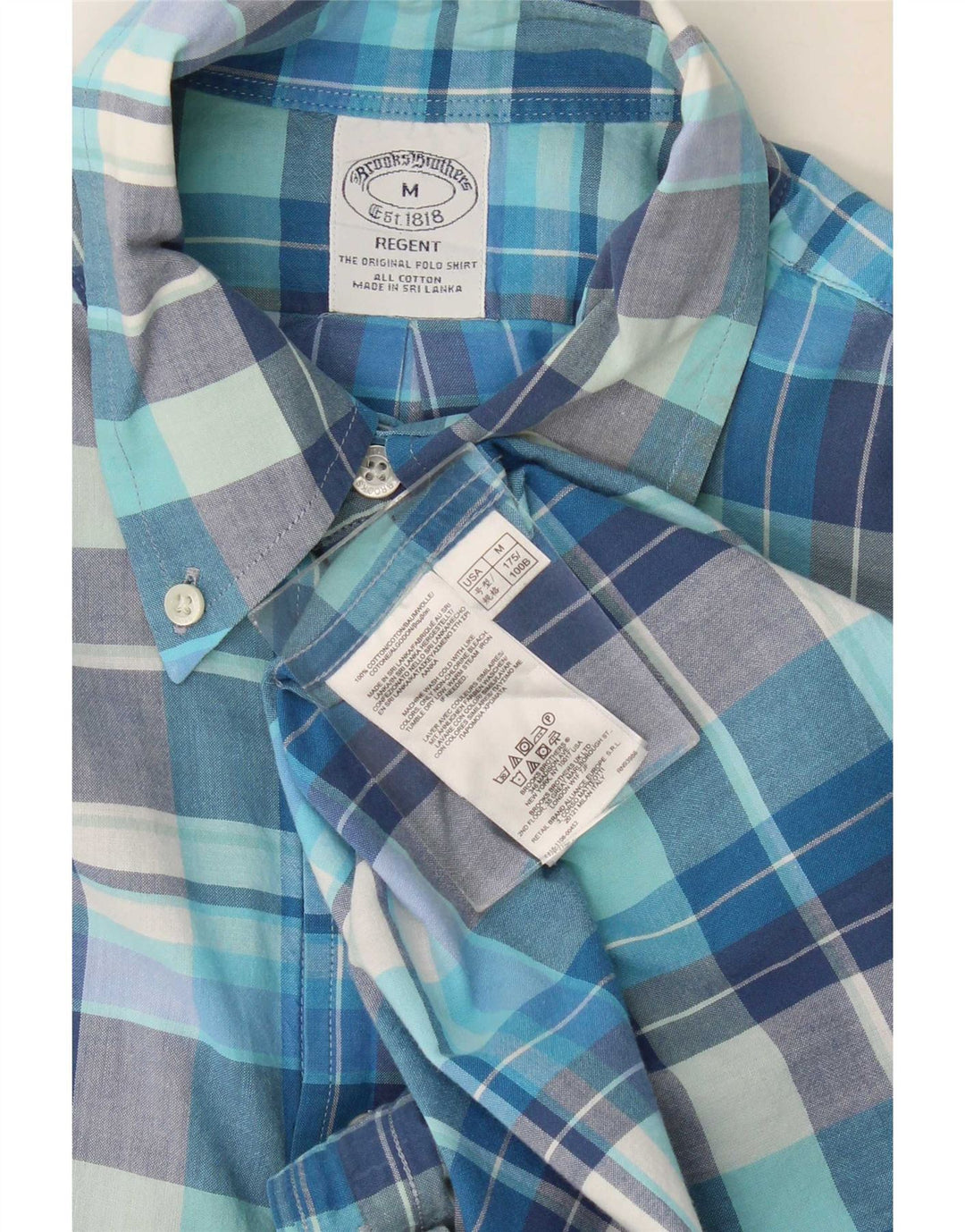 Brooks Brothers Mens Regent Short Sleeve Shirt Medium Blue Check Cotton