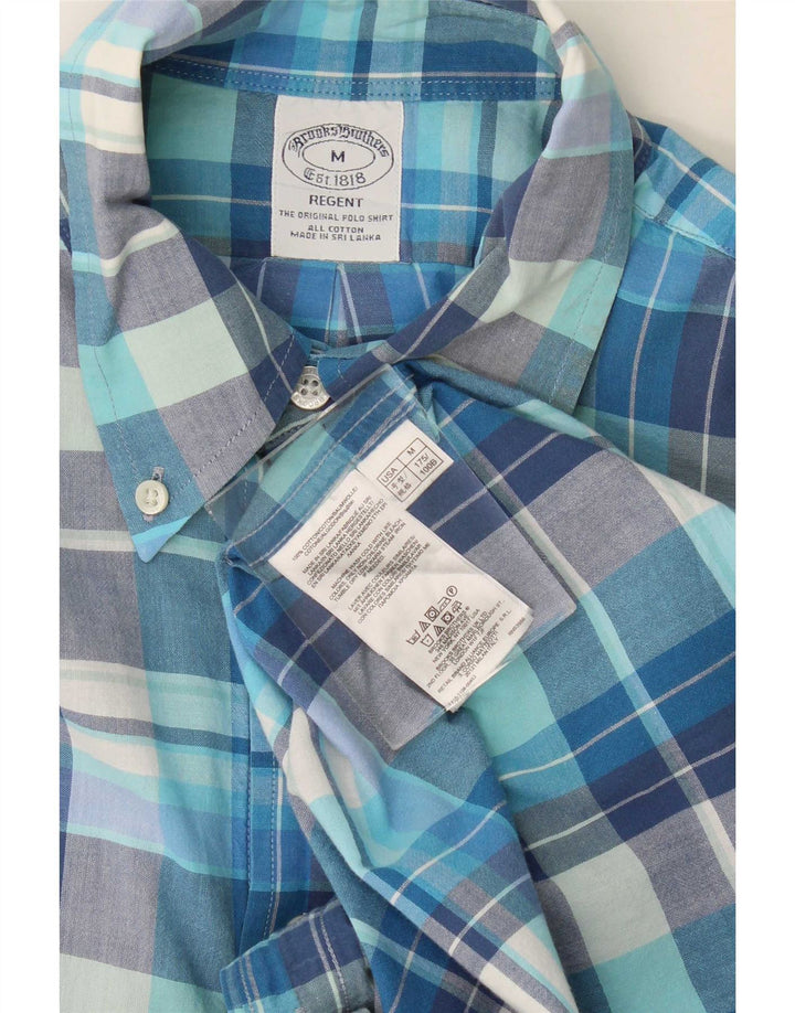 Brooks Brothers Mens Regent Short Sleeve Shirt Medium Blue Check Cotton