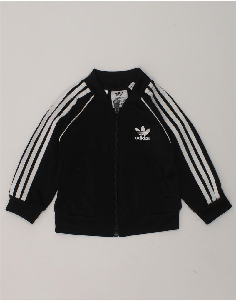 ADIDAS Baby Boys Graphic Tracksuit Top Jacket 3-6 Months Black Polyester | Vintage Adidas | Thrift | Second-Hand Adidas | Used Clothing | Messina Hembry 