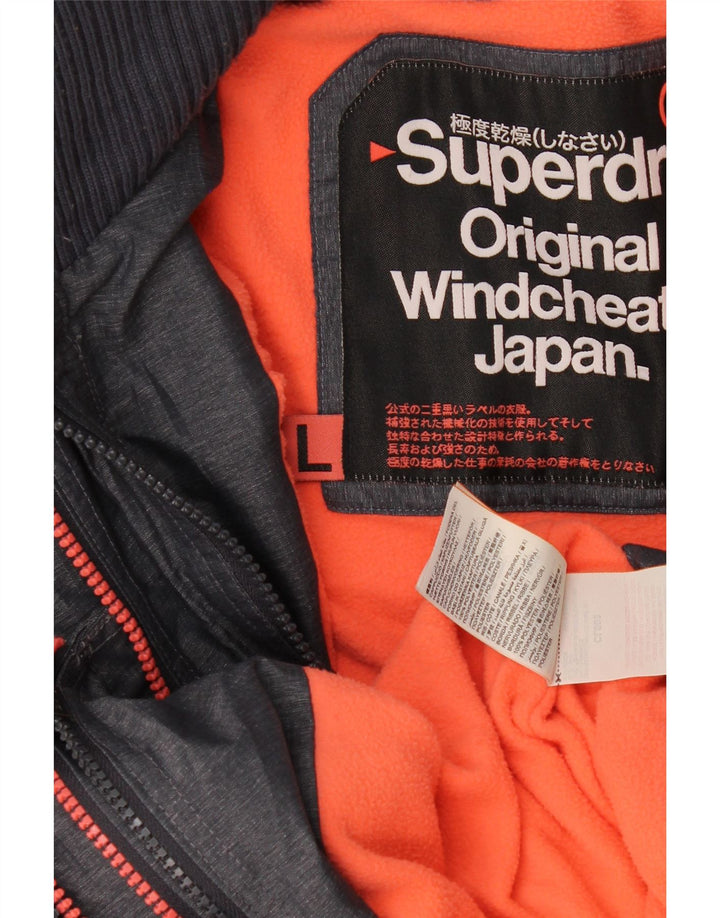 Superdry Womens Windcheater Hooded Windbreaker Jacket UK 16 Large Grey