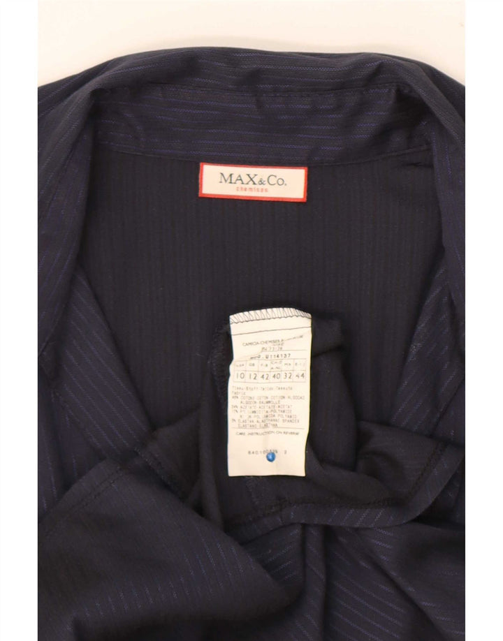 Max & Co. Womens Shirt Blouse UK 12 Medium Navy Blue Pinstripe Cotton