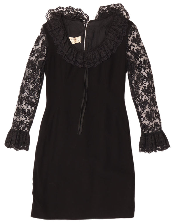 Vintage Womens Long Sleeve Lace Sheath Dress IT 40 Small Black Floral