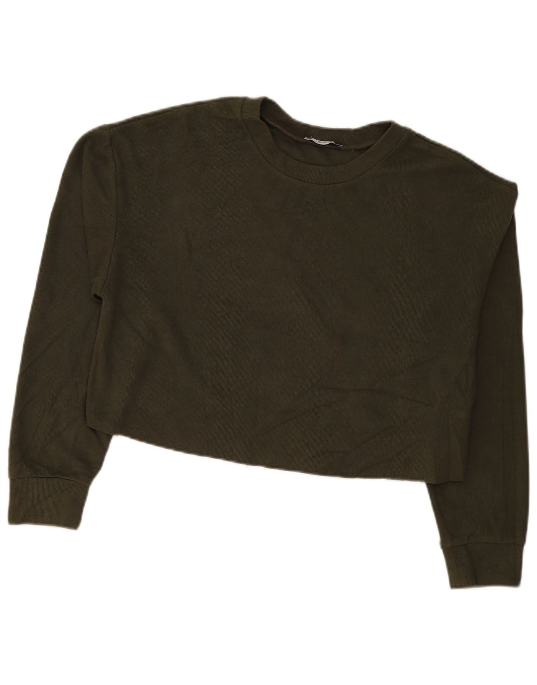 Zara Womens Crop Oversized Top Long Sleeve UK 14 Medium Khaki Cotton