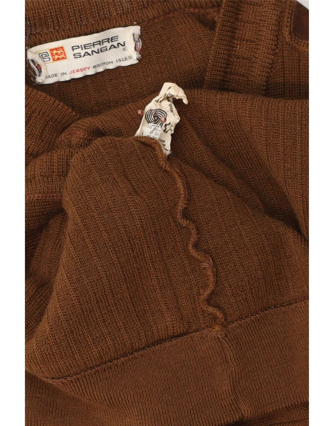 Pierre Sangan Mens Cardigan Sweater Medium Brown Wool
