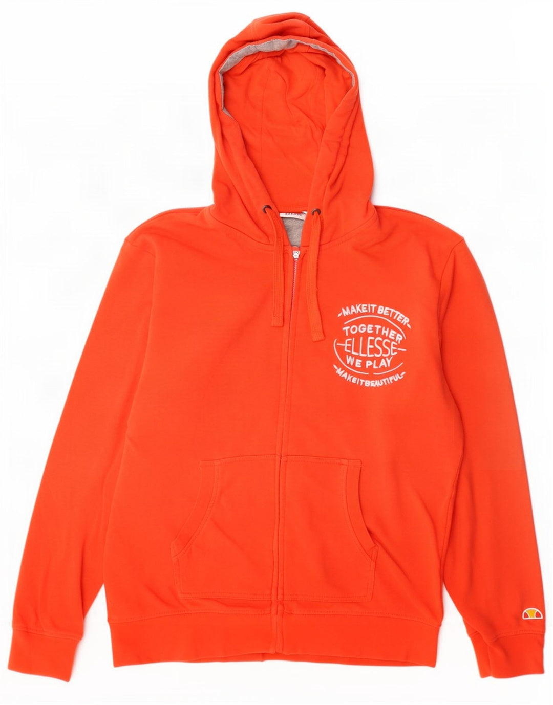 Ellesse Mens Graphic Zip Hoodie Sweater Medium Orange Cotton