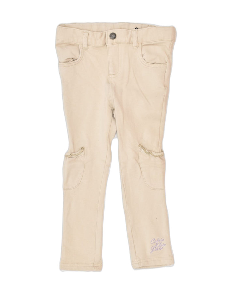 CALVIN KLEIN Girls Slim Cargo Trousers 2-3 Years W22 L14 Beige Classic | Vintage | Thrift | Second-Hand | Used Clothing | Messina Hembry 