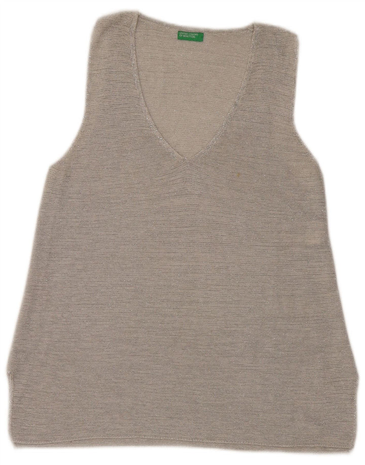 Benetton Womens Vest Top UK 14 Large Grey Cotton