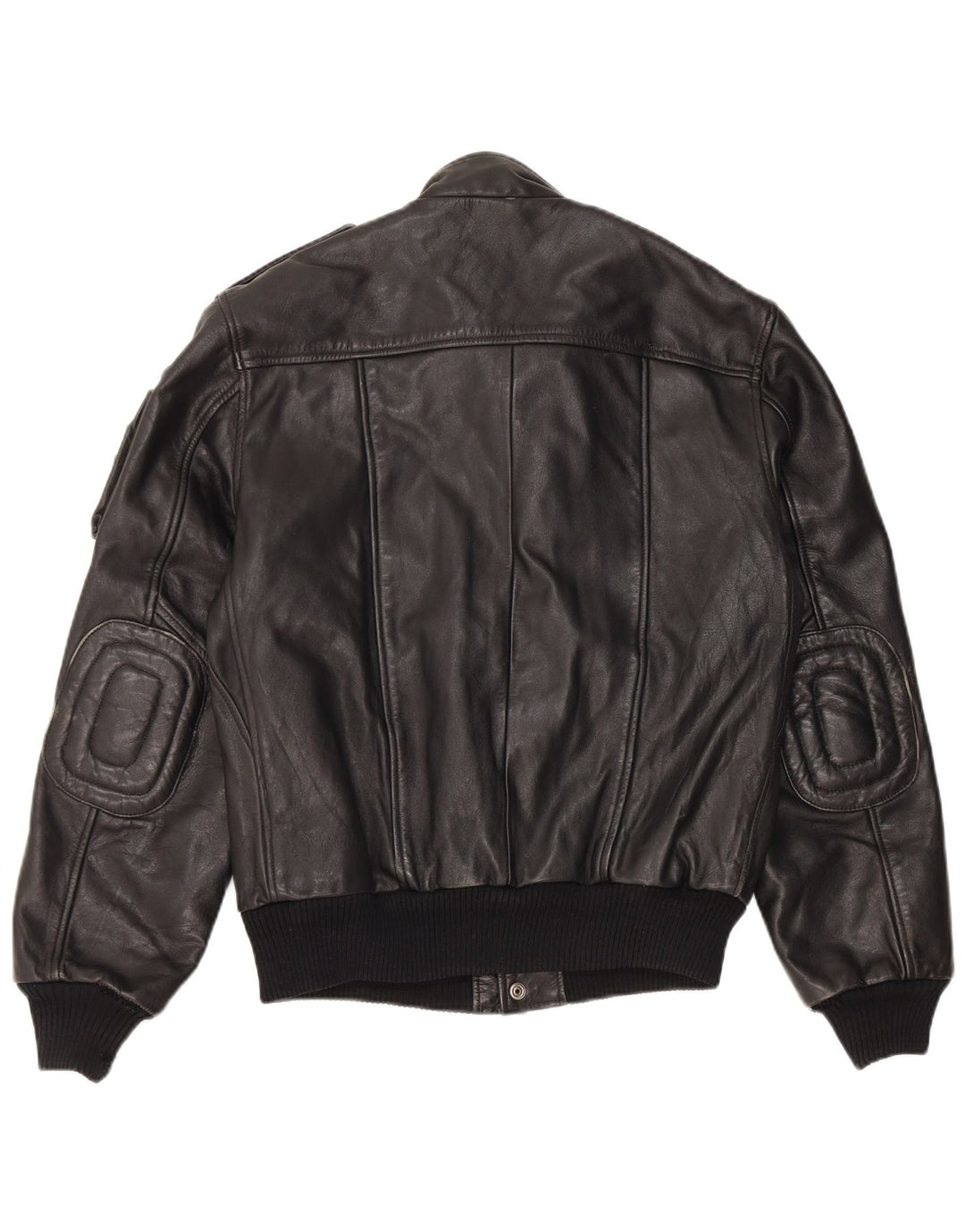 Vintage Mens Leather Military Jacket UK 38 Medium Black Leather